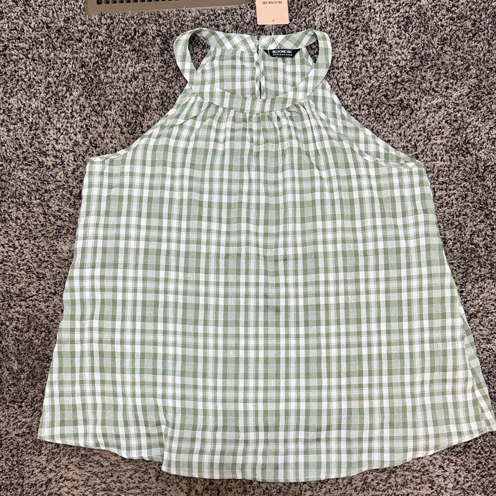 BloomChic Green and White Checkered Sleeveless Top